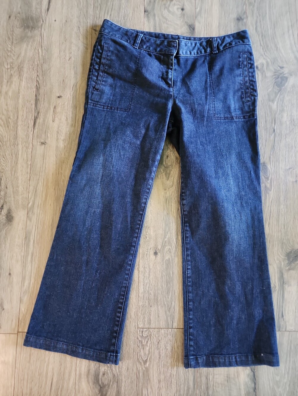 Talbots Signature Wide Women's Flare Jeans in Dark Blue 16P 33 Flat Front